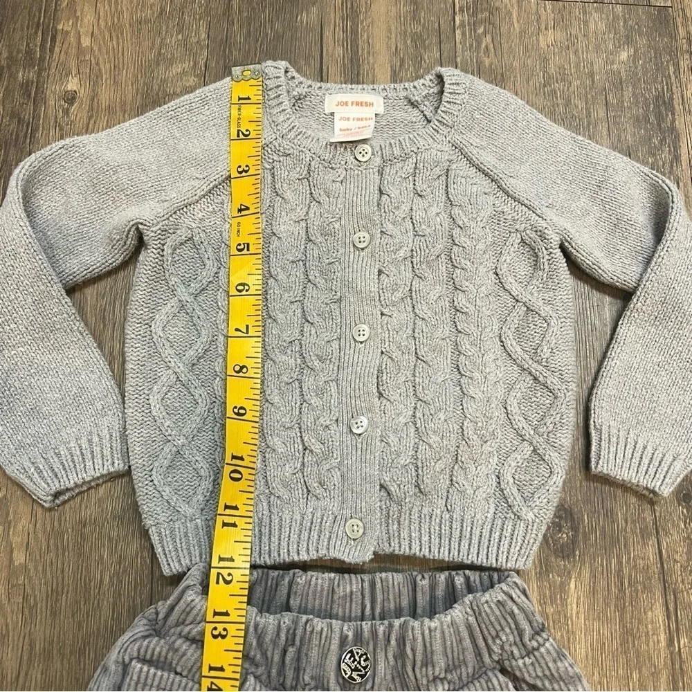 Kids Button Down Gray Knitted Cardigan and Corduroy Pants Size 18-24 Months